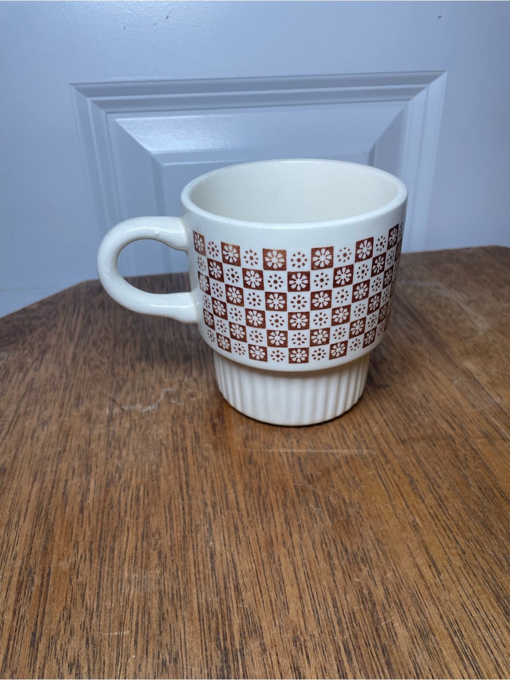 Vintage McCoy Brown Floral Checkerboard Stacking Mug